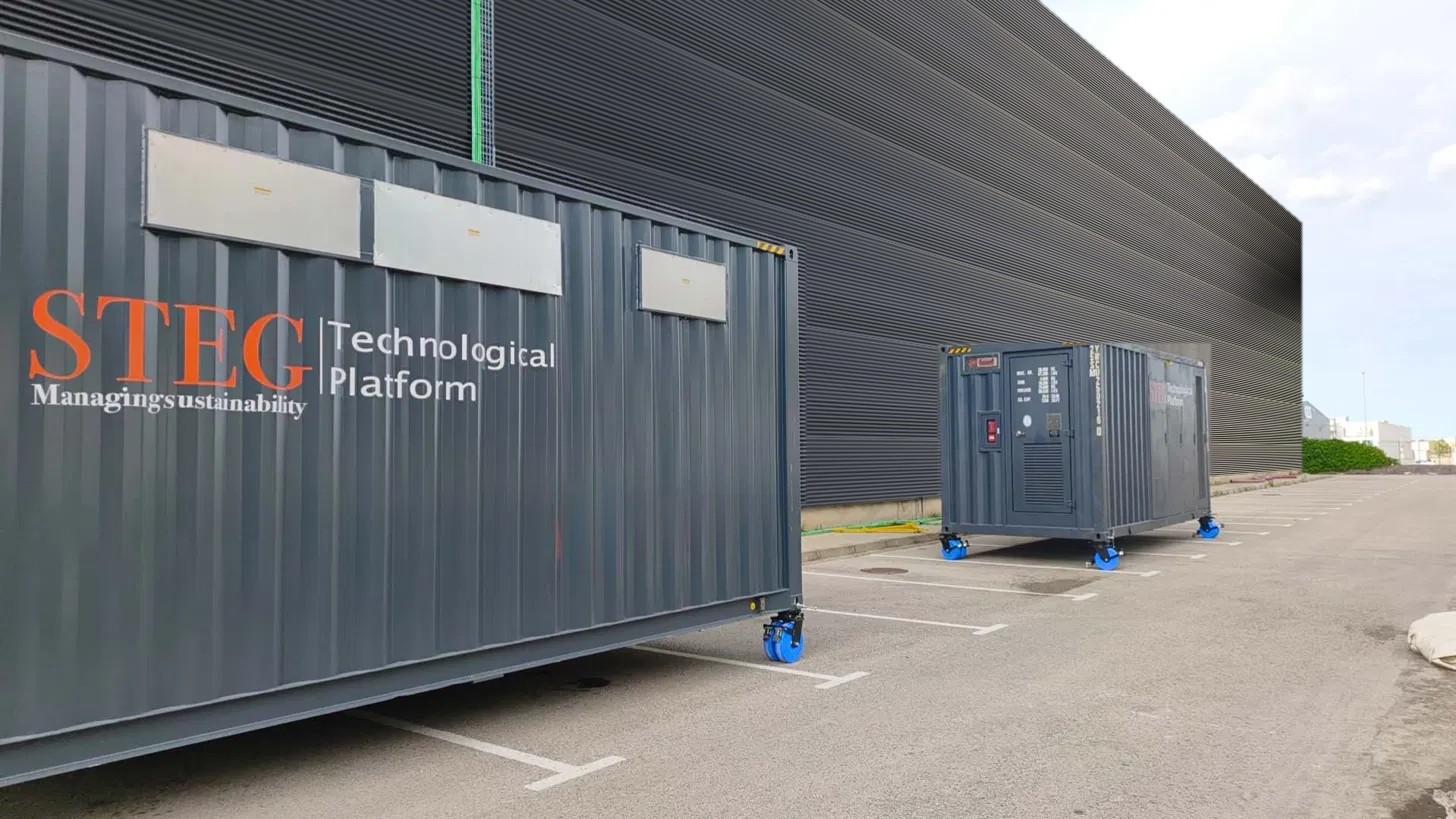Battery and power-conversion container at a PV + BESS installation in Girona