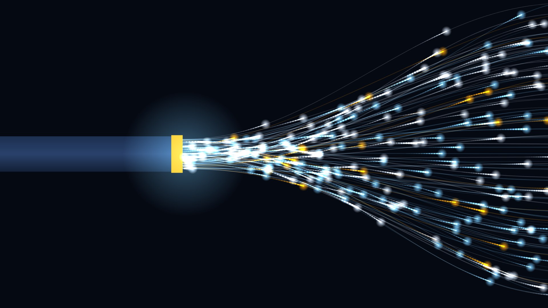Illustration: light pulses carrying data through optical fibre
